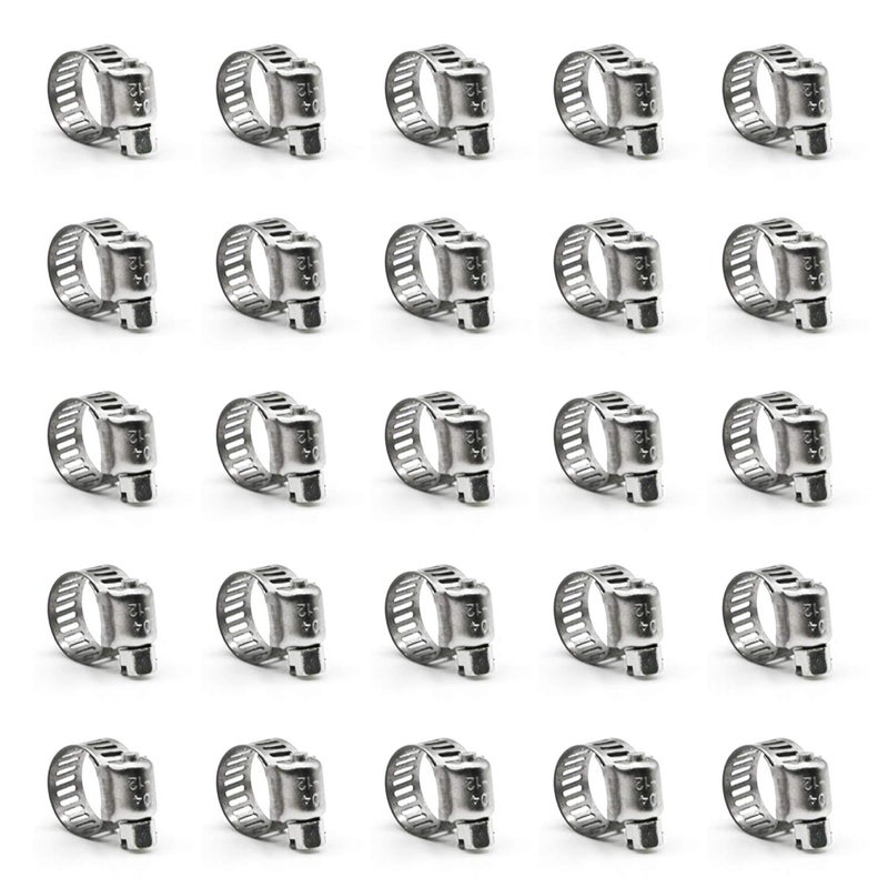 ZIPCCI Hose Clamp, 25 Pack Stainless Steel Worm Gear fuel line hose clamps, 6-12mm (1/4-1/2 inch) - Image 1